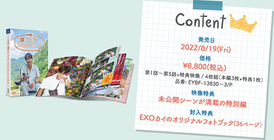 発売日 2022/8/19(Fri) 価格 ¥8,000+税 第1話～第5話+特典映像 / 4枚組（本編3枚+特典1枚）品番: EYBF-13830～3/P 映像特典 未公開シーンが満載の特別編 封入特典 EXOカイのオリジナルフォトブック(36ページ）
